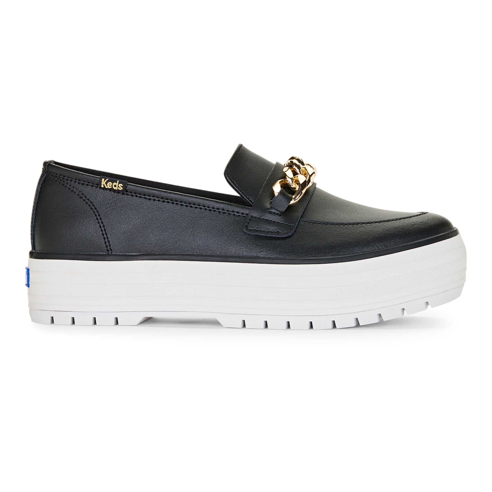 Women's Triple Decker Loafer Lug Leather Chain Applique Black/Gold